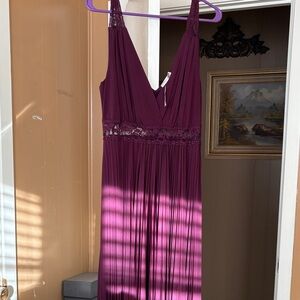 Plunge Lace Waist Maxi Dress - Deep Berry